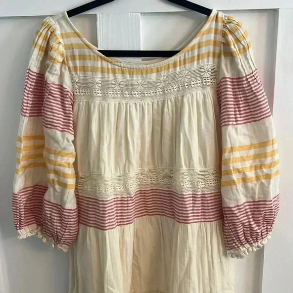 Sundance Cara Belle Tiered Midi Dress SZ Medium Gauzy Mixed Stripe - Picture 3 of 8